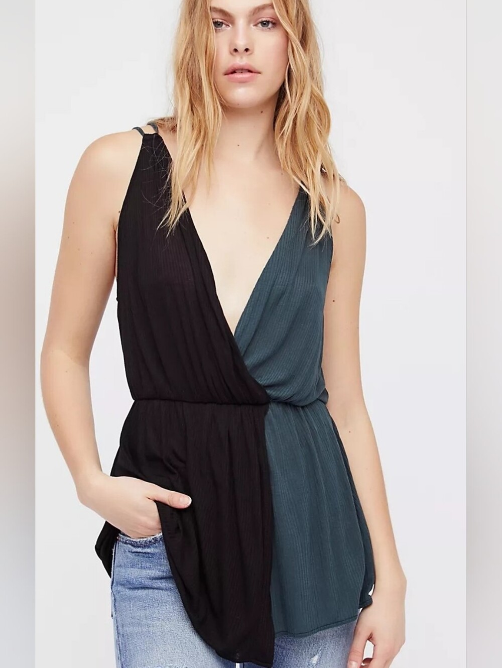 FREE PEOPLE Colorblock Ribbed Last Night Tank